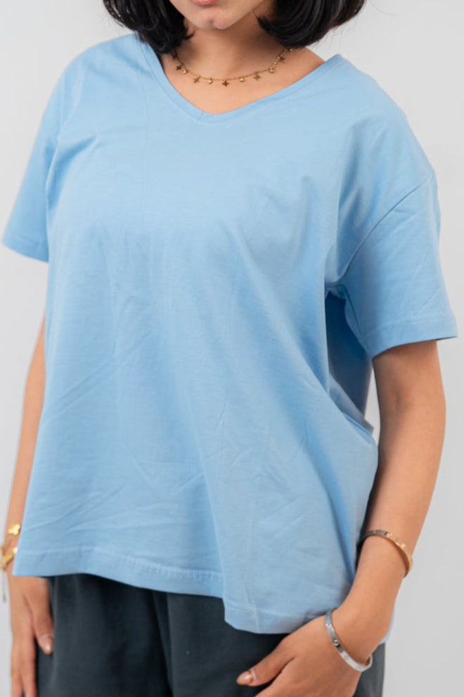 Baby Blue Oversize V-Neck T-shirt