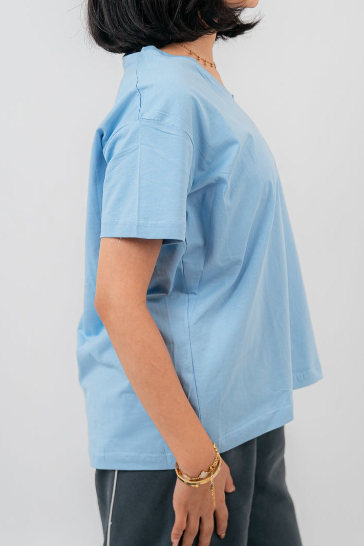 Baby Blue Oversize V-Neck T-shirt