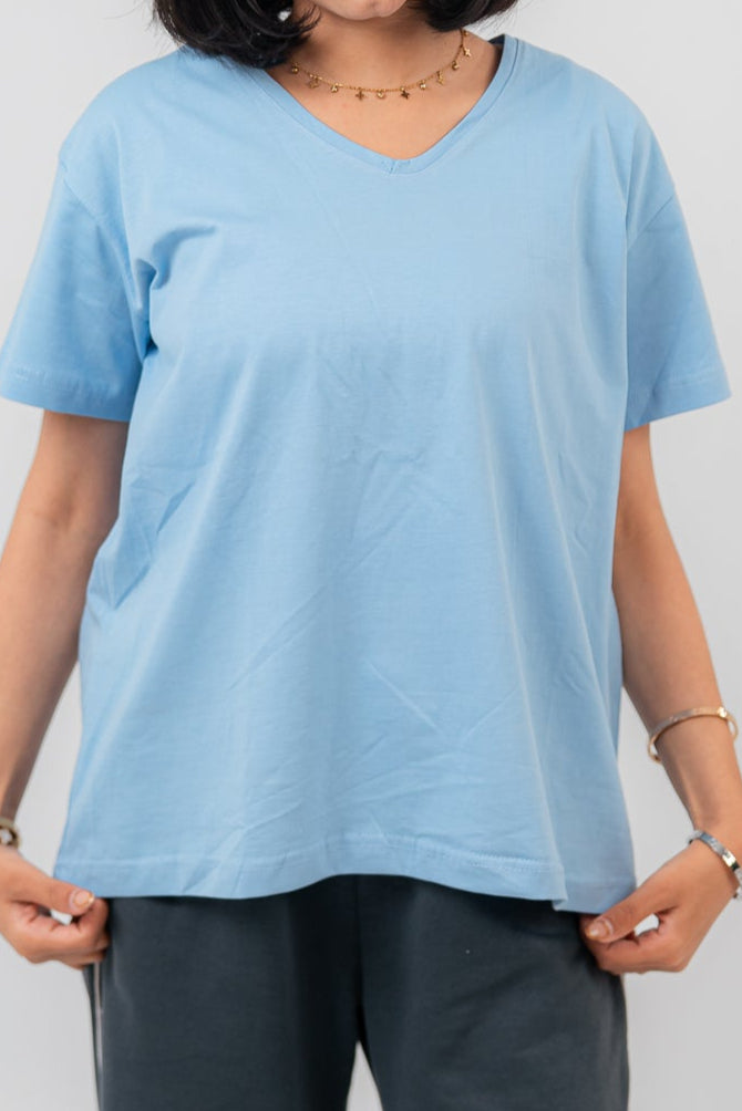 Baby Blue Oversize V-Neck T-shirt