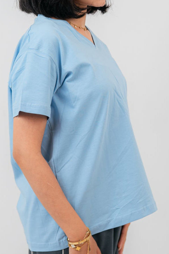 Baby Blue Oversize V-Neck T-shirt