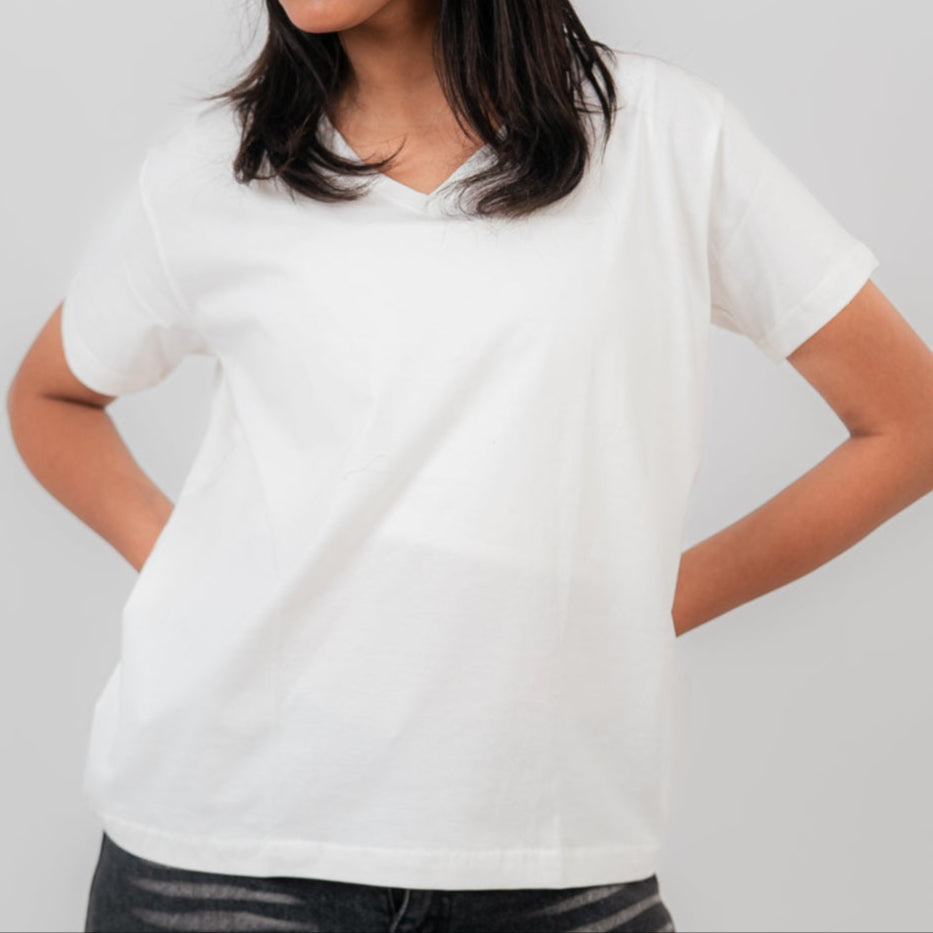 White Oversize V-Neck T-shirt