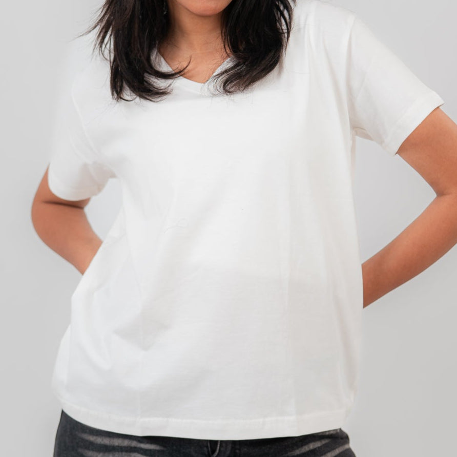 White Oversize V-Neck T-shirt