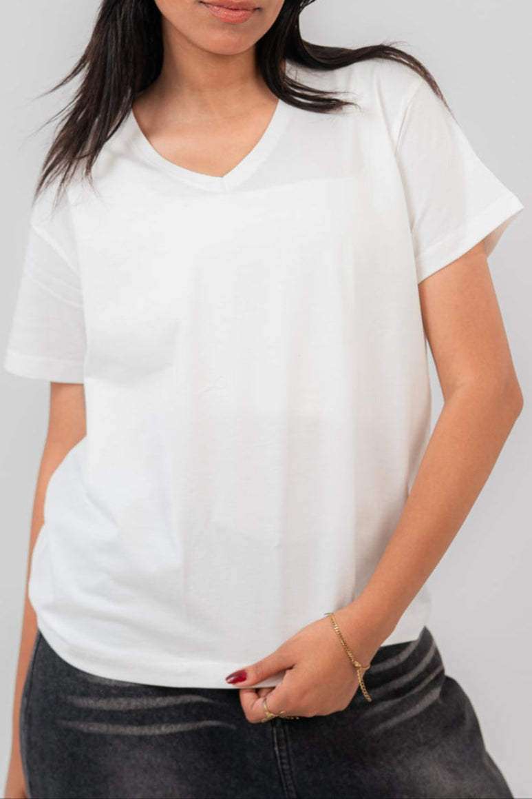White Oversize V-Neck T-shirt