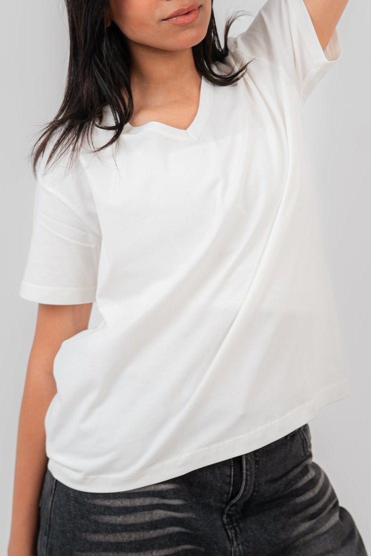White Oversize V-Neck T-shirt