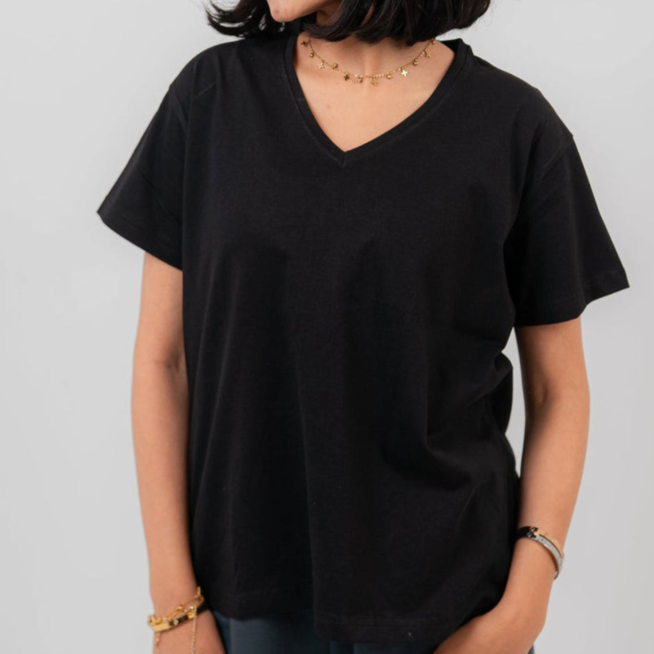 Black V-Nack Oversize T-shirt