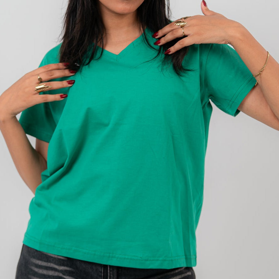 Green Oversize V-Neck T-shirt