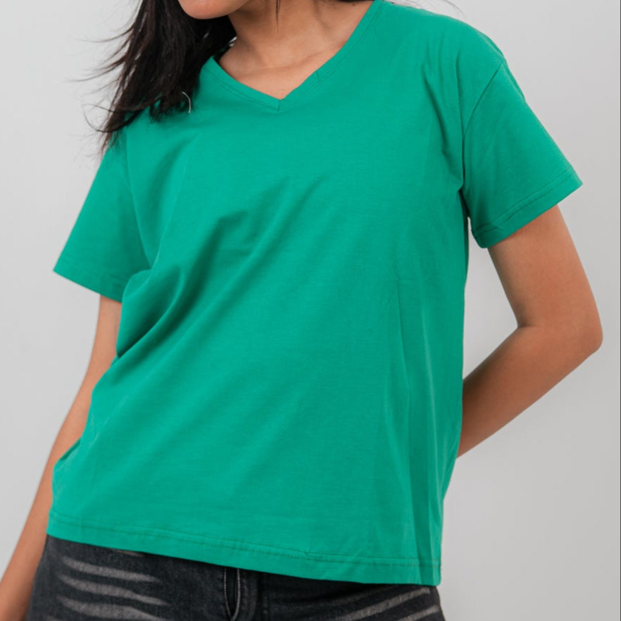 Green Oversize V-Neck T-shirt