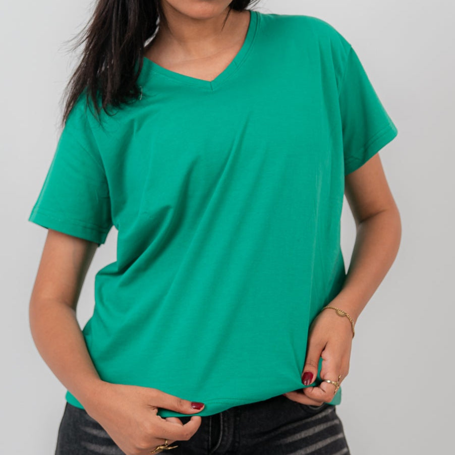 Green Oversize V-Neck T-shirt