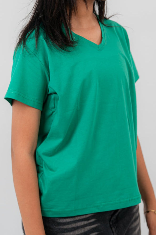 Green Oversize V-Neck T-shirt