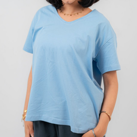 Baby Blue Oversize V-Neck T-shirt