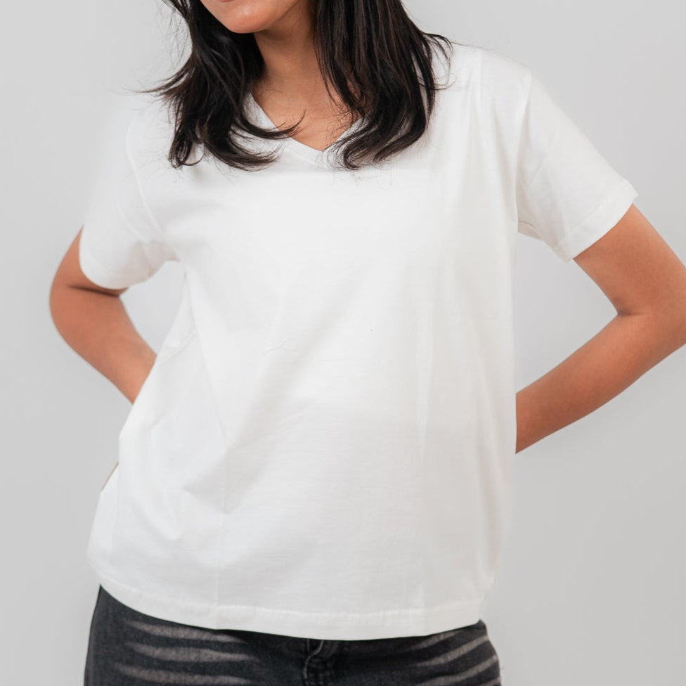 White Oversize V-Neck T-shirt