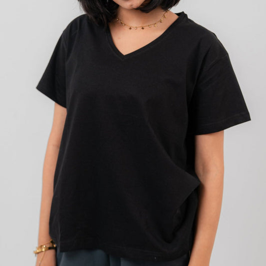 Black V-Nack Oversize T-shirt