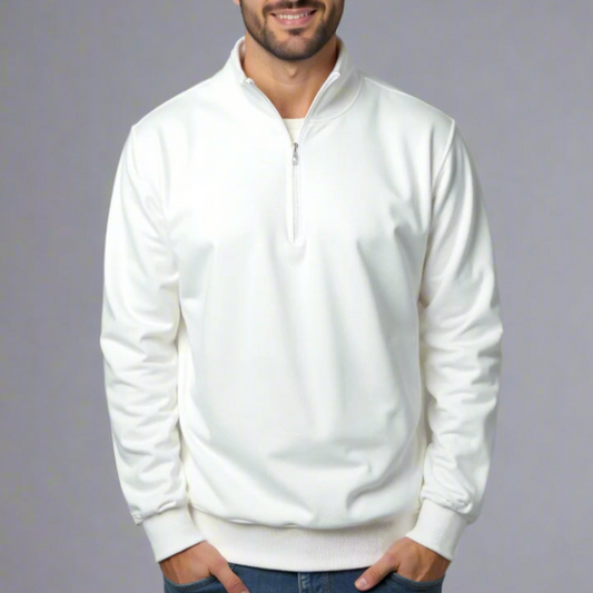 White Basic Quarter Zipper